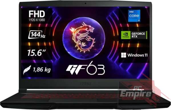 MSI Thin GF63 12UCX-1011, Gaming Laptop, 39,6 cm (15,6 Zoll) FHD